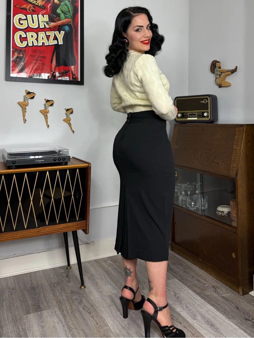 The "Jitterbug" Pencil Skirt with Kick-Pleat by Rock n Romance Vintage